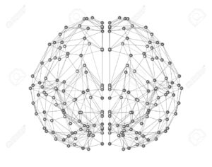 Human brain icon isolated on white background in the form of artificial intelligence for computer digital technology concept, 3d abstract illustration