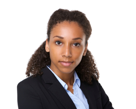 Close up portrait of a young black business woman